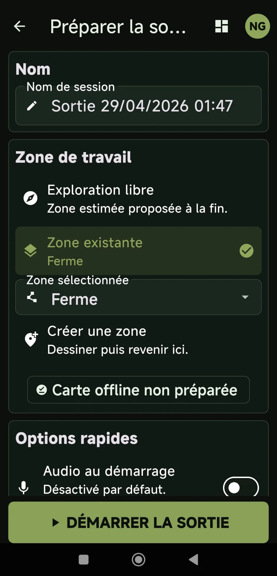 Preparation de sortie