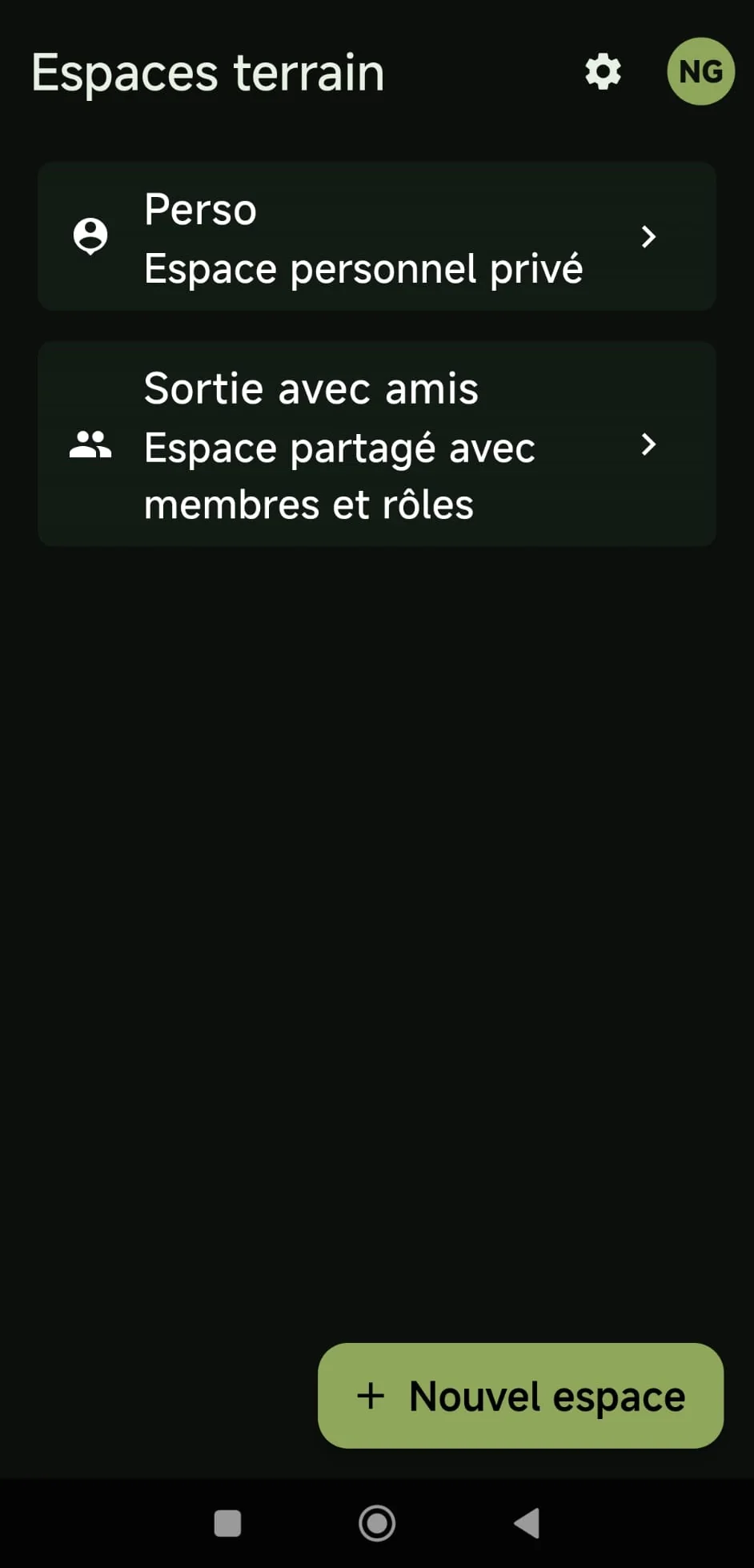 Liste des espaces terrain TerraTrace