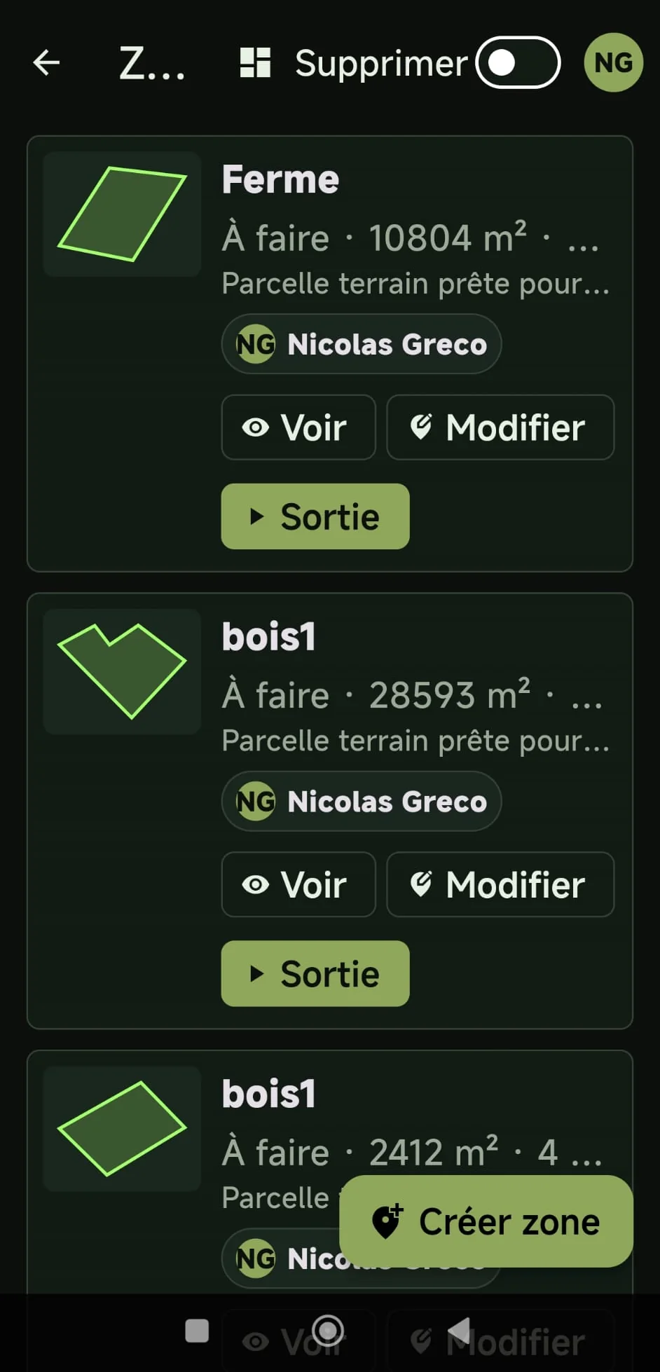 Liste des zones a couvrir
